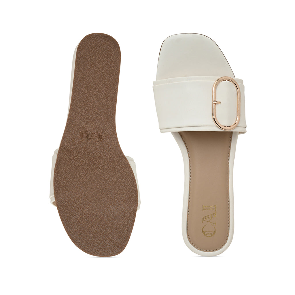 Buckled White Strap Wedge