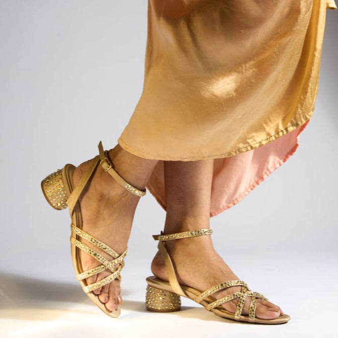 Strappy gold crystal heel The CAI Store