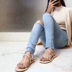 Strapped Rivet Flats- Cream