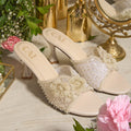 Pearly Floral Cream Heels