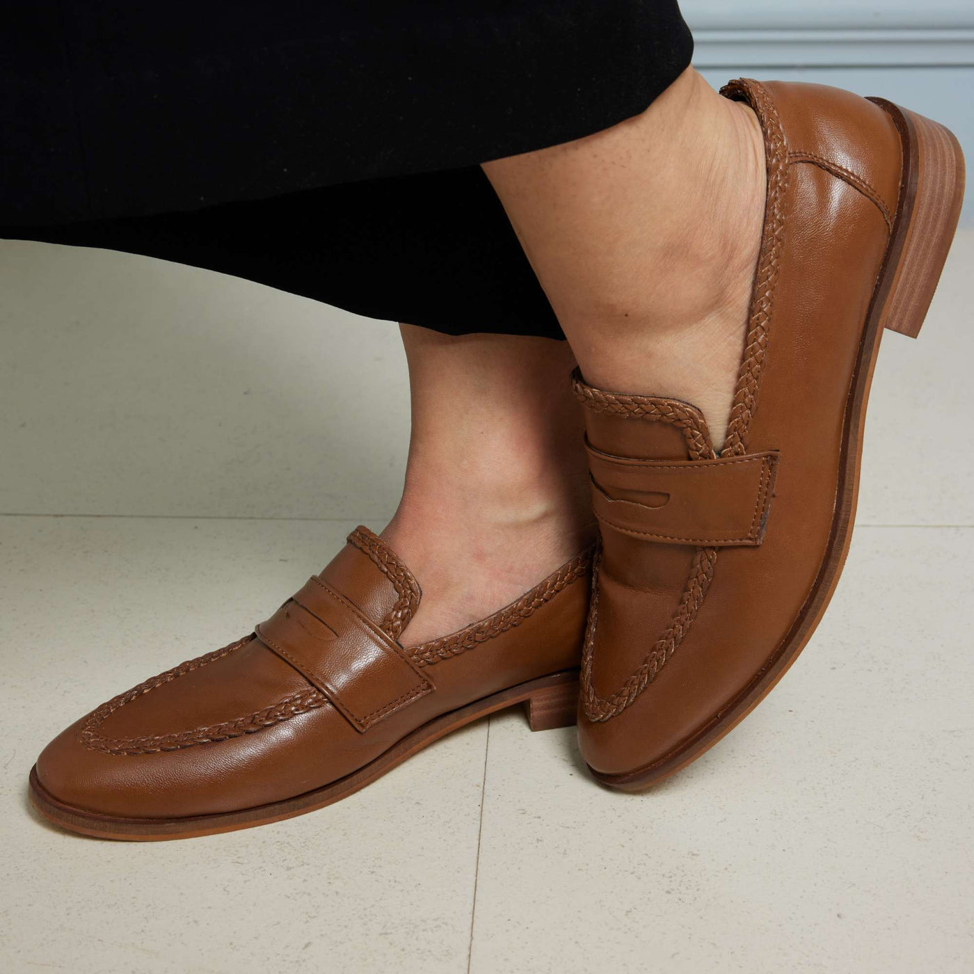 Braided Patina Loafer- Tan