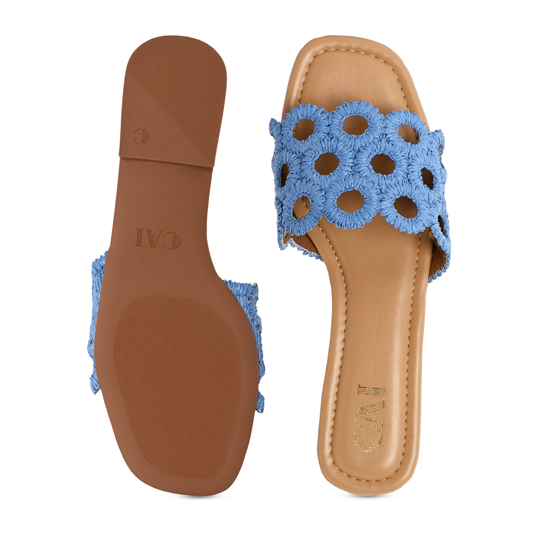 Circular Blue Raffia Flat