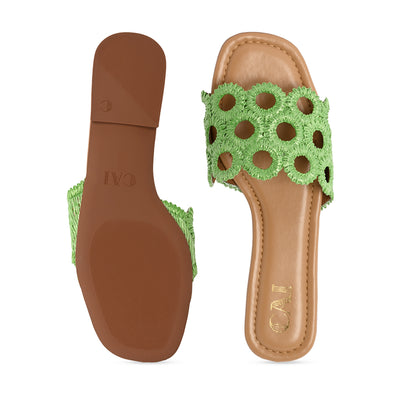 Circular Green Raffia Flat