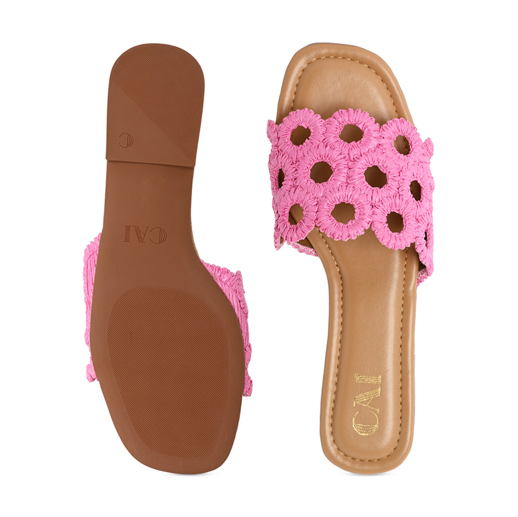 Circular Pink Raffia Flat