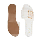Clear Buckle White Flats