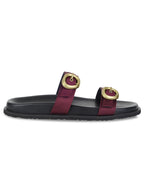 Twin Buckle Maroon Slides