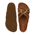 Cross Strap Gold Trim Tan Slider