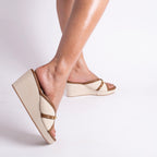 Canvas Rivet Tan Wedges