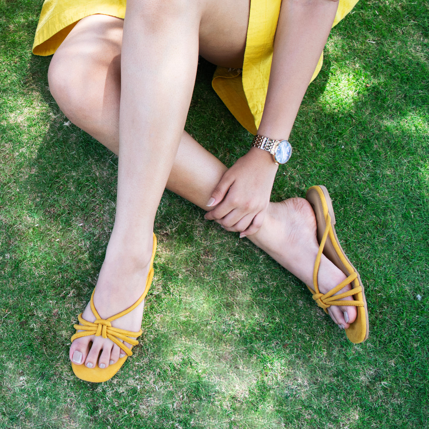 Yellow knotted flats