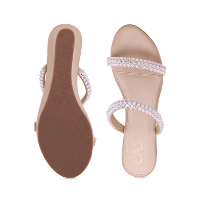 Diamond Lace Two Strap Gold Wedge