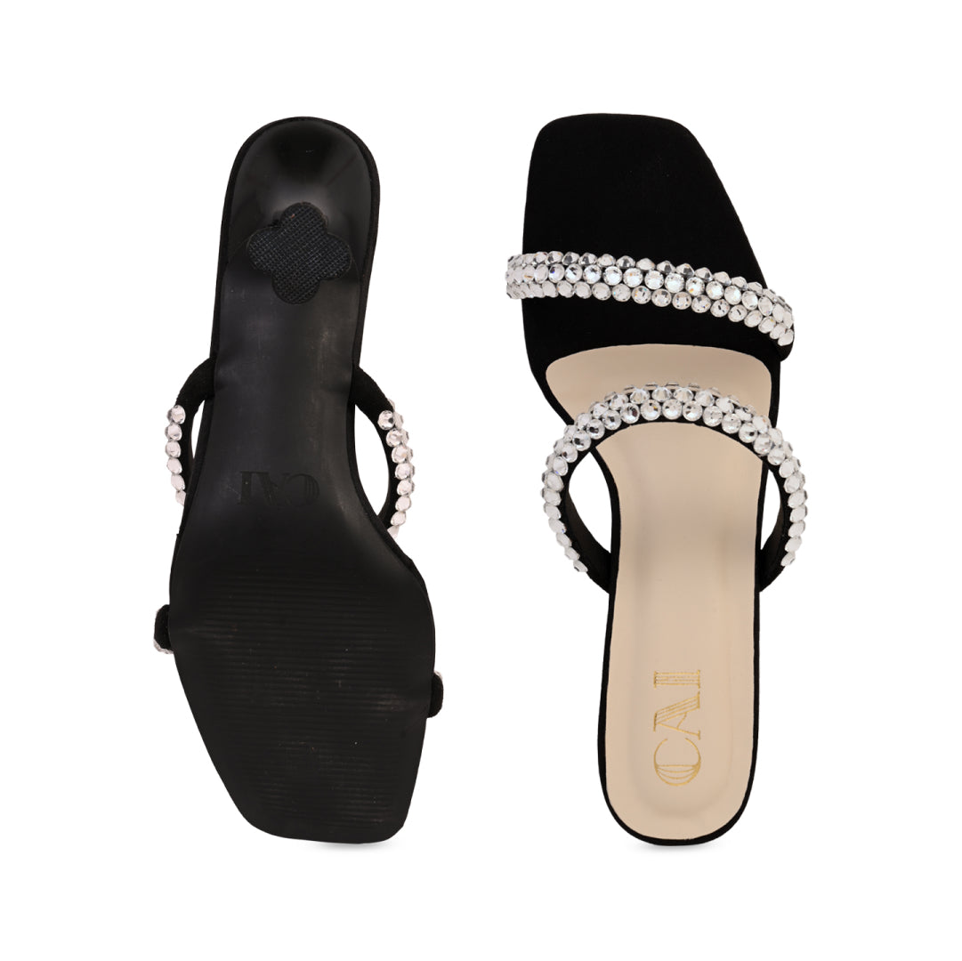 Diamond Lace Two Strap Black Heel