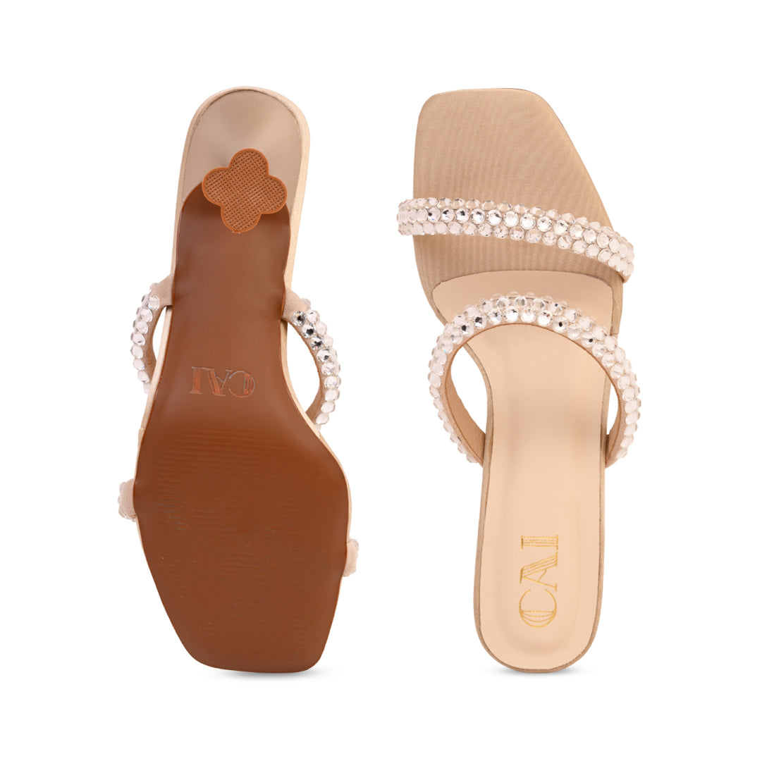 Diamond Lace Two Strap Gold Heel