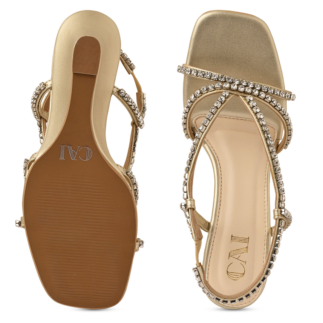 Diamond Stud Ankle Strap Wedge