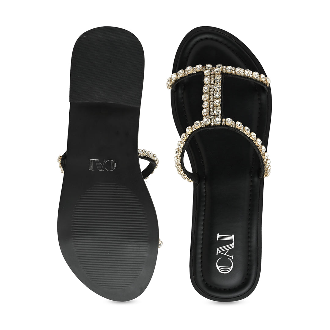 Embellished Double Strap Flat