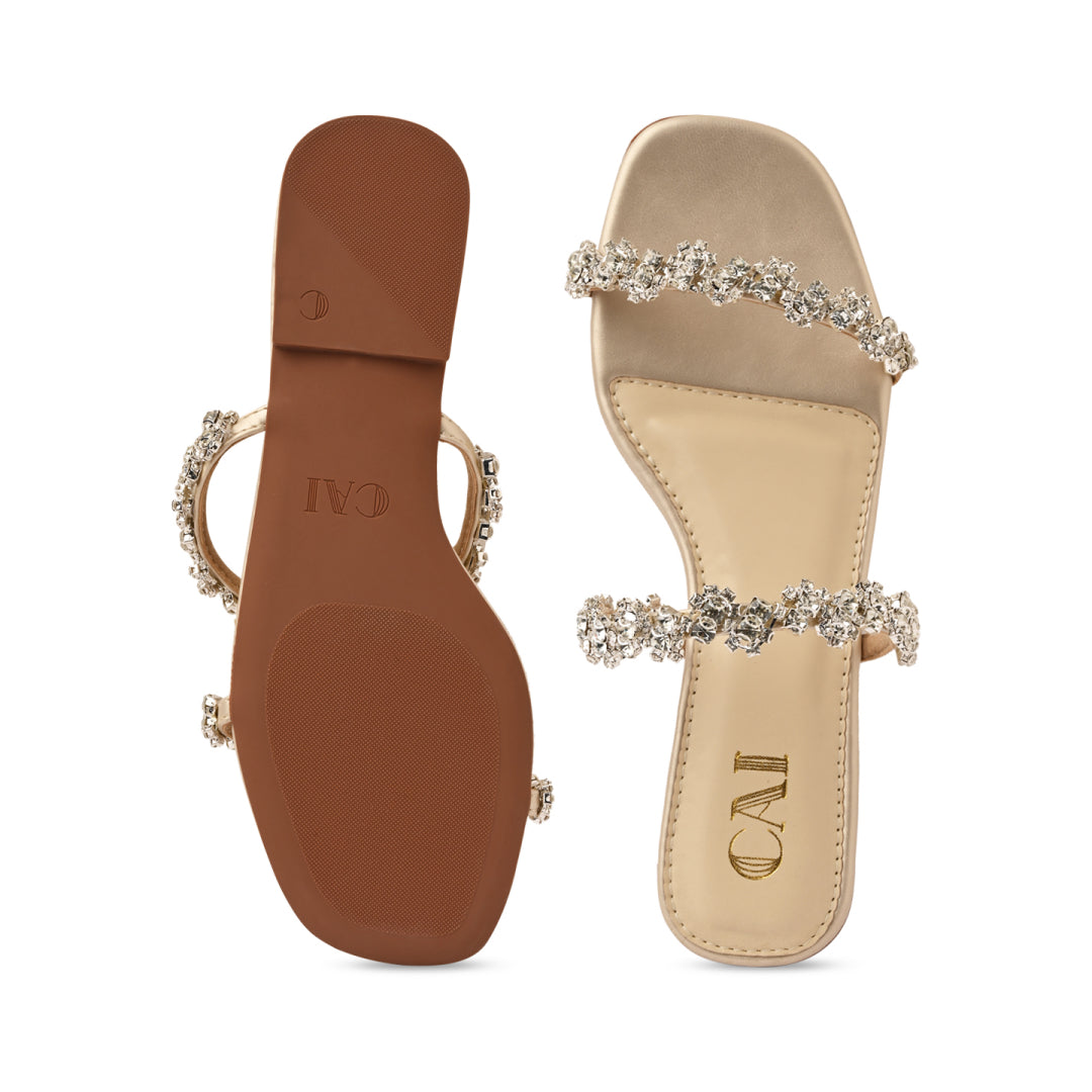 Embellished Flower Lace Two Strap Flat