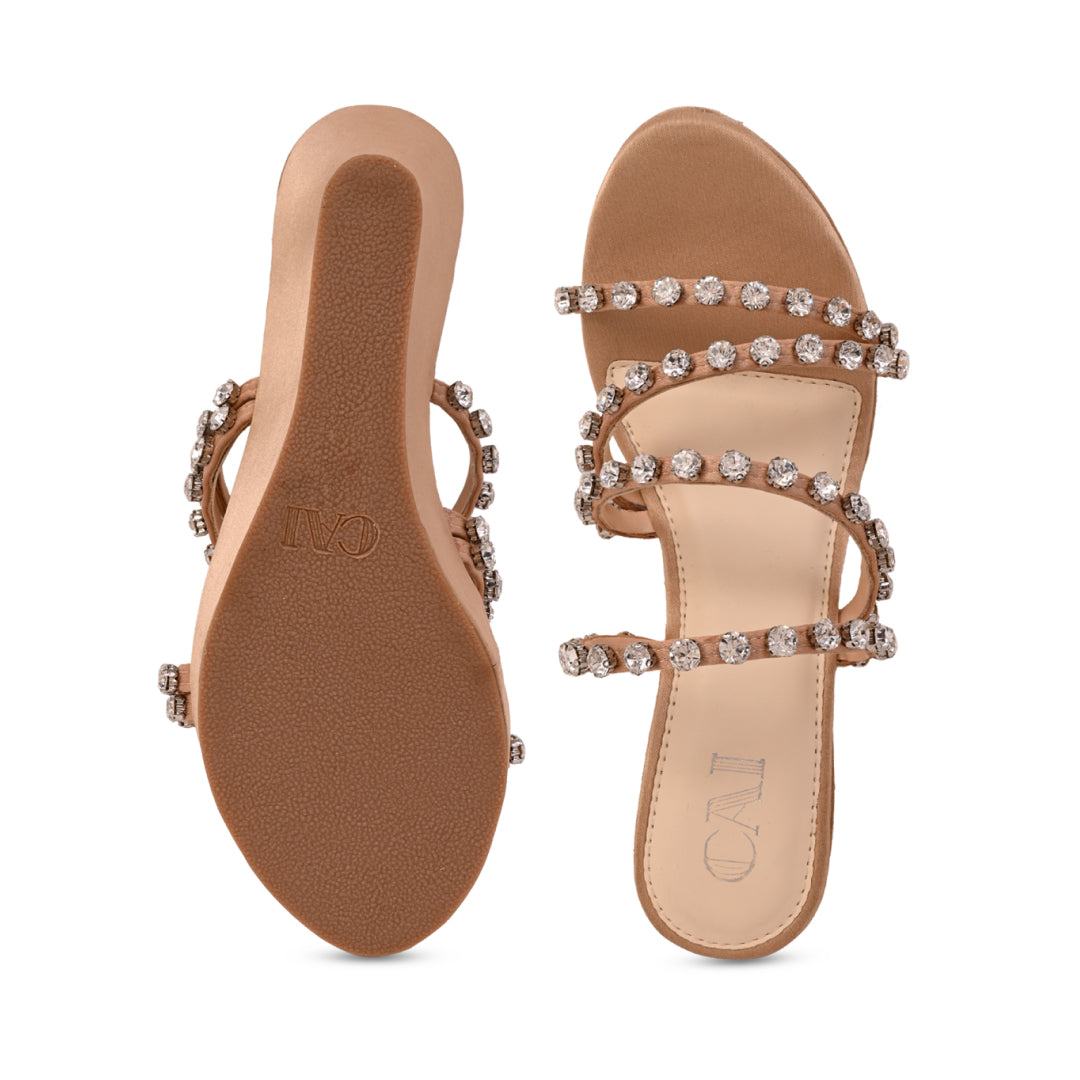 Embellished Stone Straps Rosegold Wedge