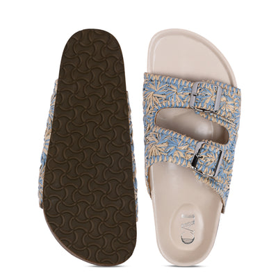 Floral Beige Raffia Slider