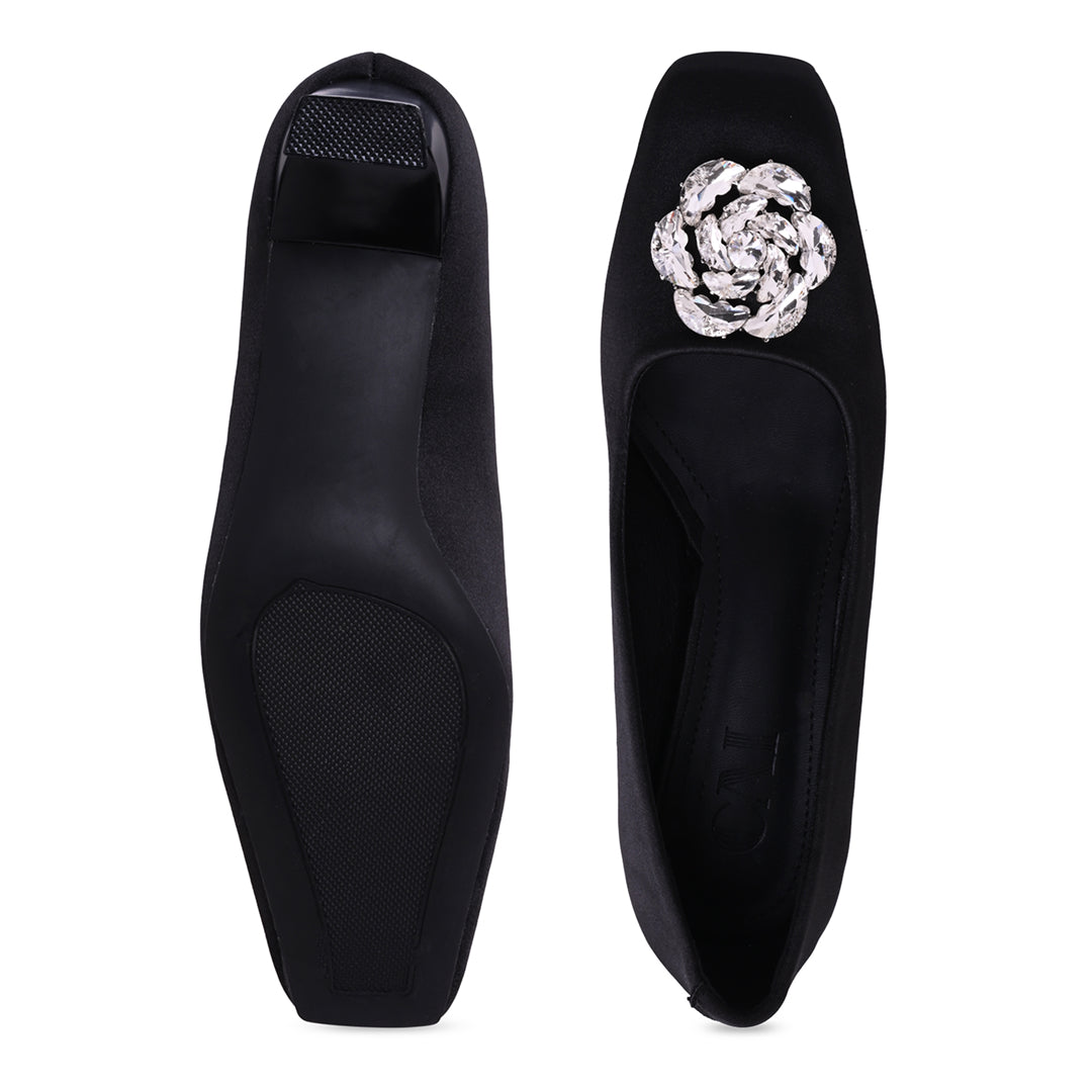 Floral Embellished Black Ballet