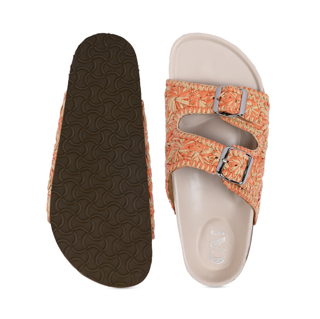 Floral Orange Raffia Slider
