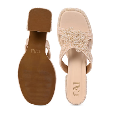 Floral Pearl Cream Heel