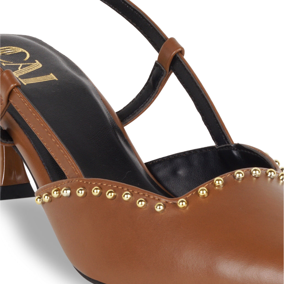 Brown Rivet Pumps