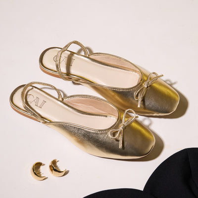 Gold Bow Ballet Flats