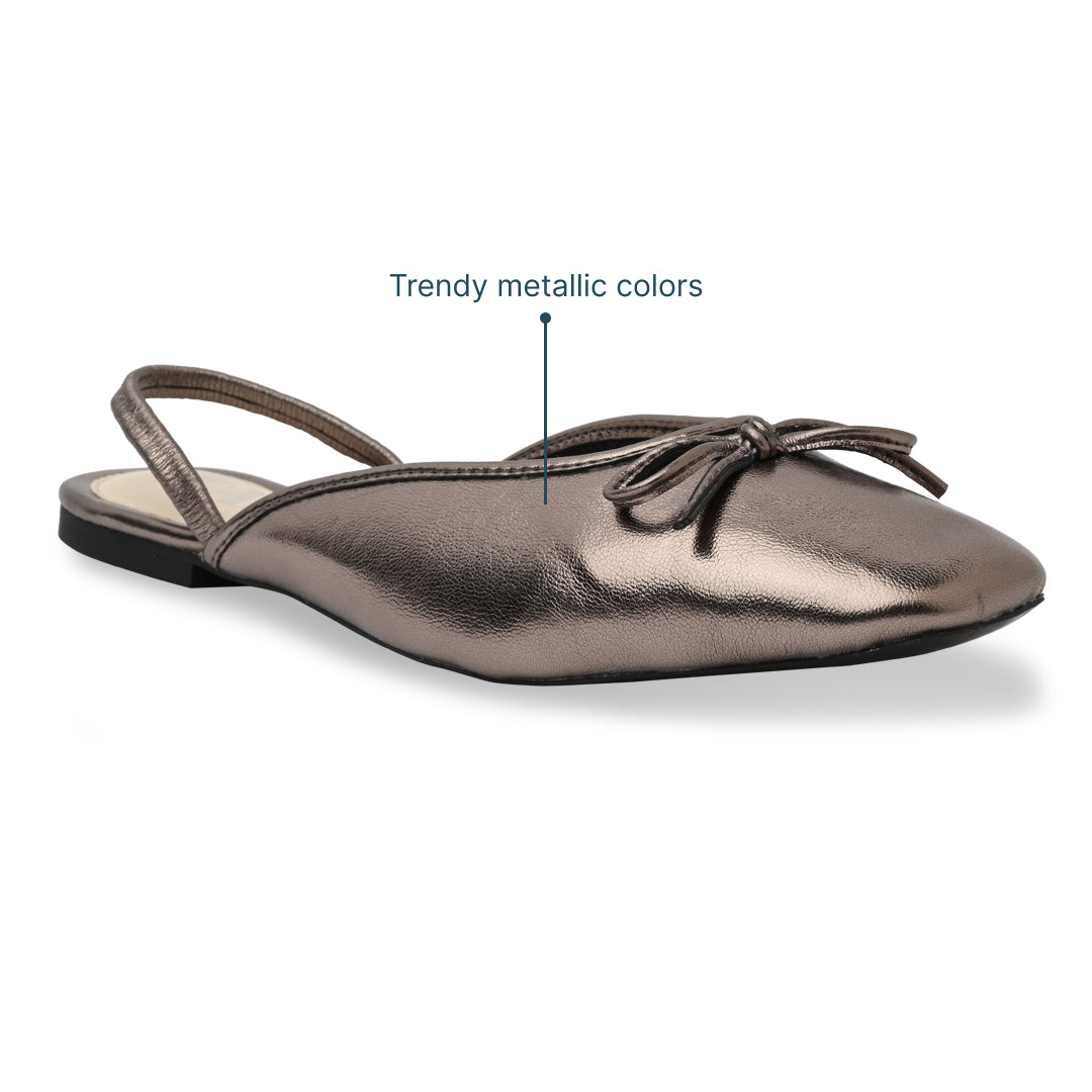 Gunmetal Bow Ballet Flats