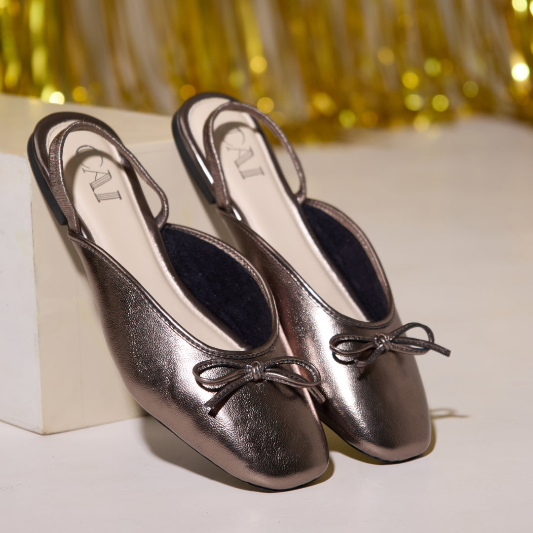 Gunmetal Bow Ballet Flats