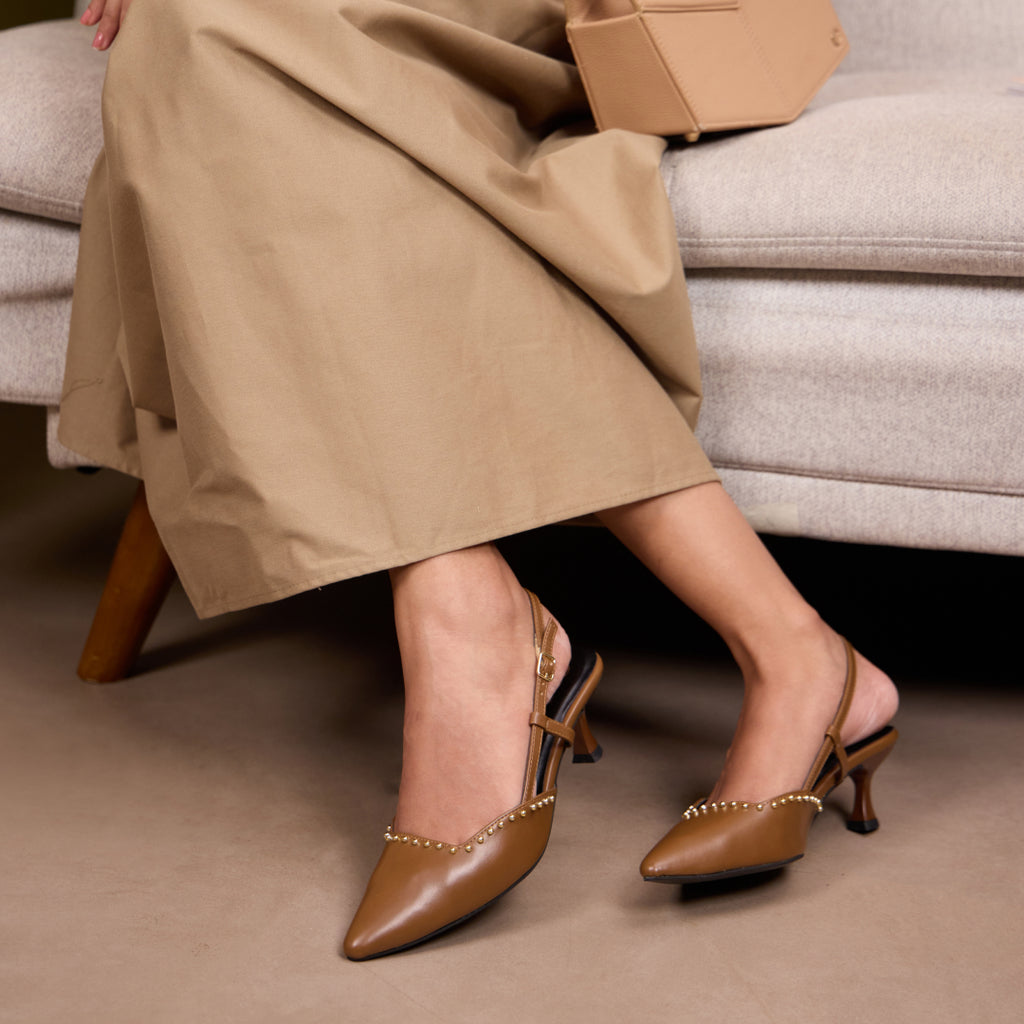 Brown Rivet Pumps