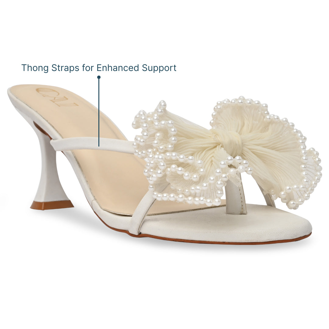 White Pearl Ruffle Heels