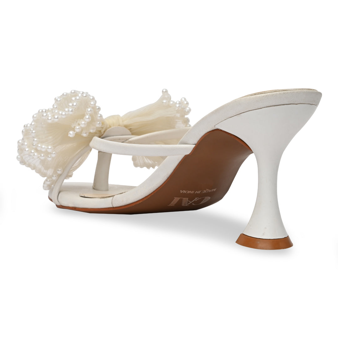 White Pearl Ruffle Heels