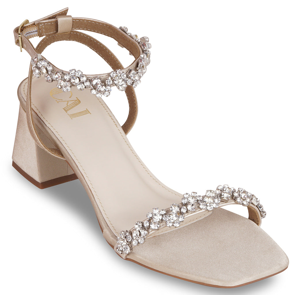 Floral Ankle Strap Gold Heels