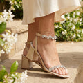 Floral Ankle Strap Gold Heels