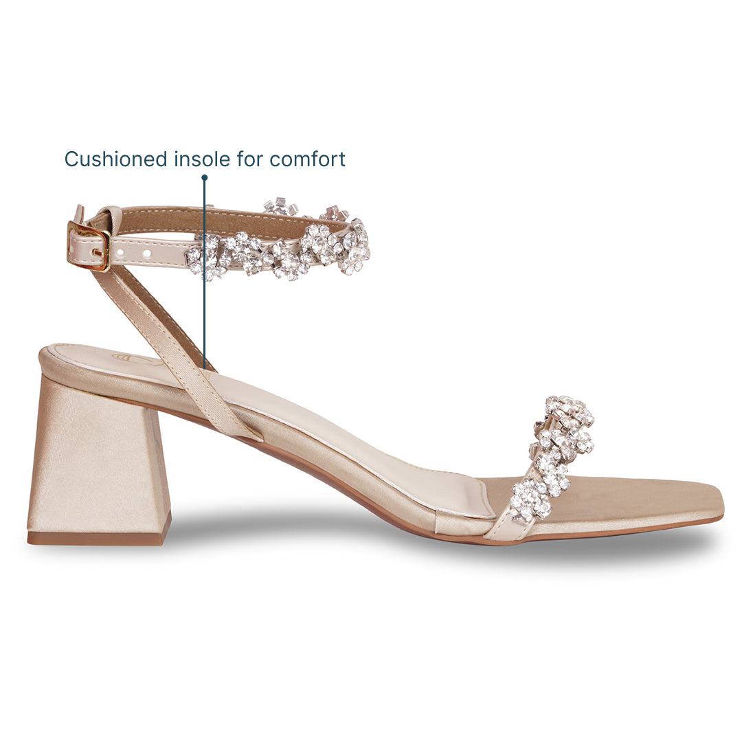 Floral Ankle Strap Gold Heels