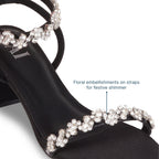 Floral Ankle Strap Black Heels
