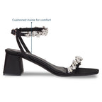 Floral Ankle Strap Black Heels