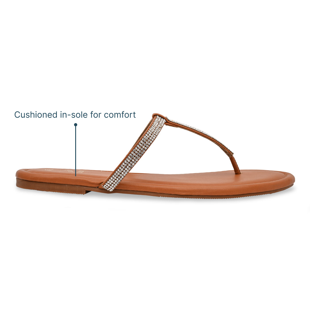 Shimmer Tstrap Tan Flats