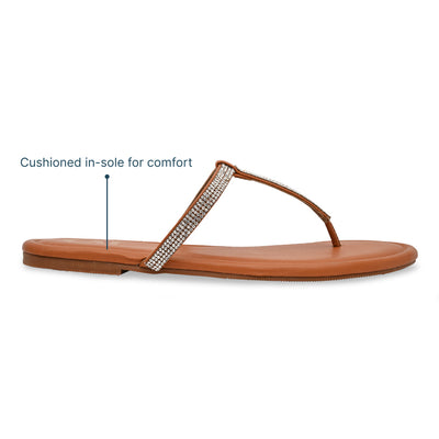 Shimmer Tstrap Tan Flats