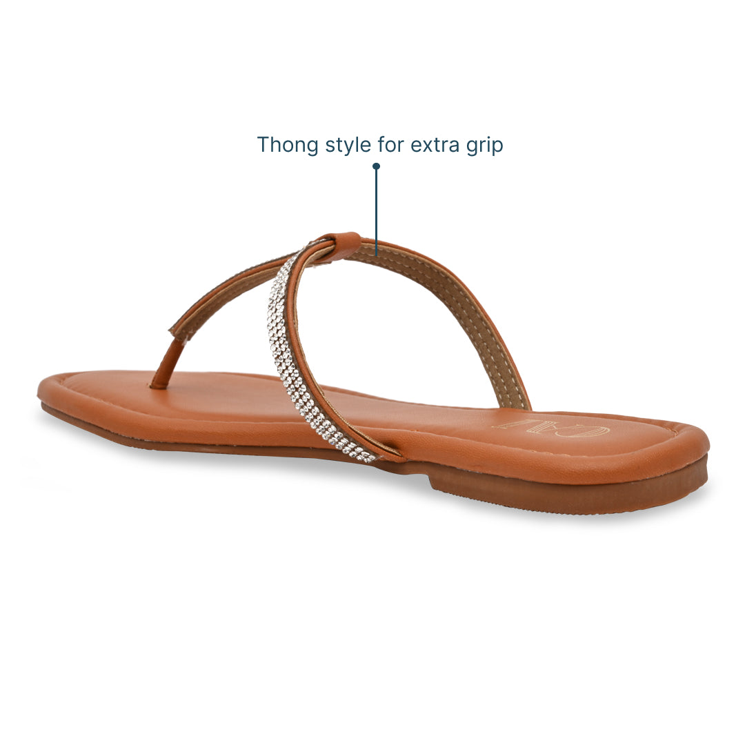 Shimmer Tstrap Tan Flats