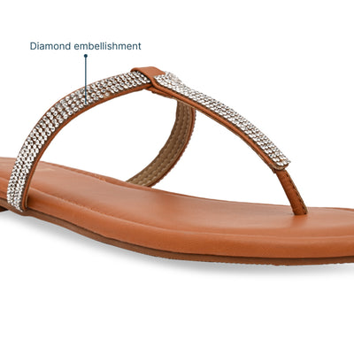 Shimmer Tstrap Tan Flats