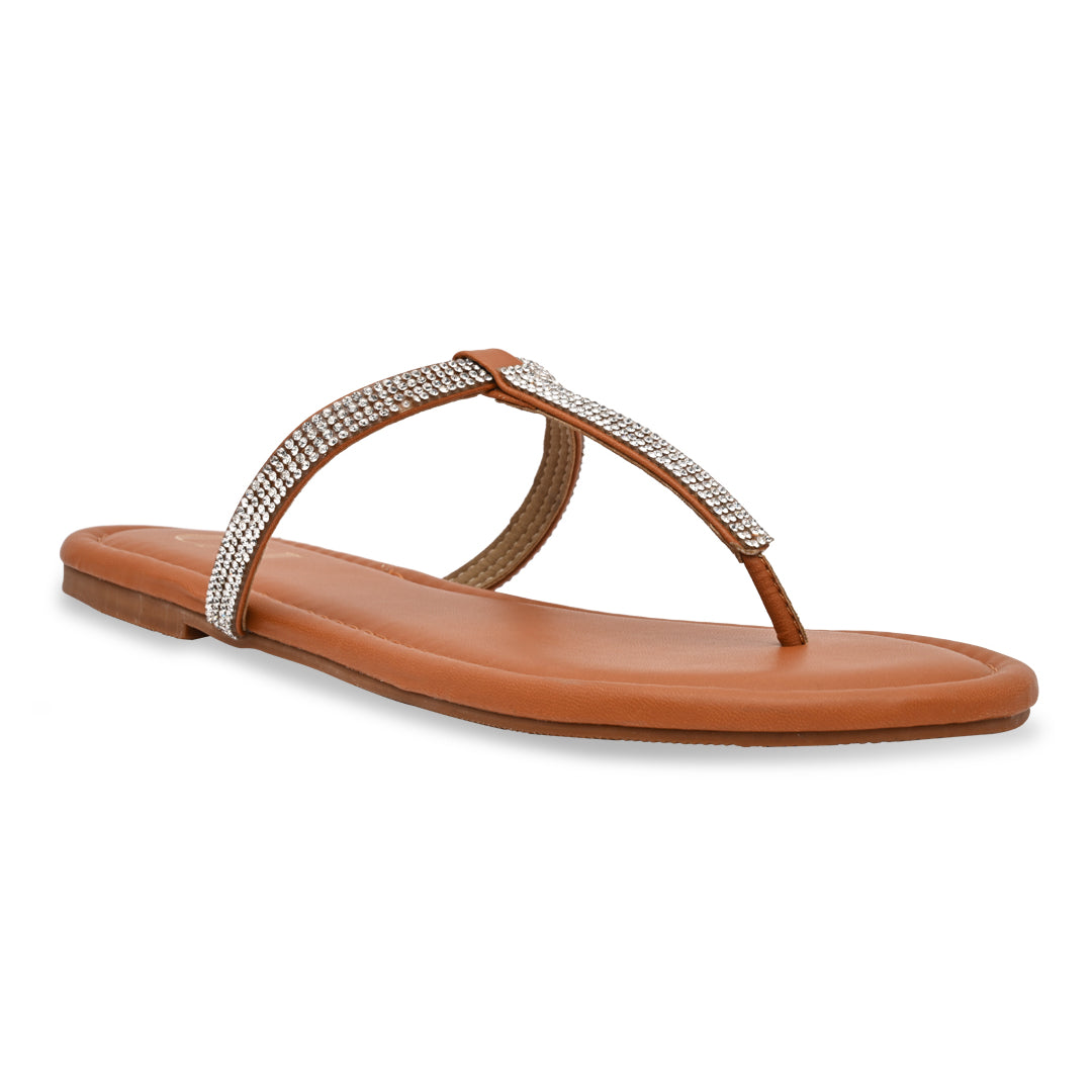 Shimmer Tstrap Tan Flats