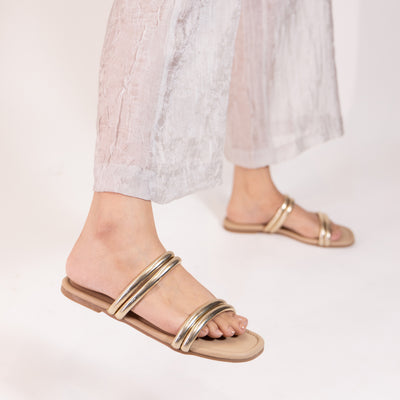 Twin Strap Gold Flats