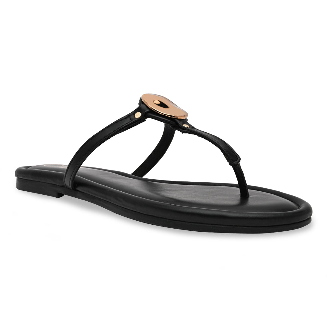 Gold Coin Black Thong Flats