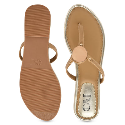 Gold Coin Tan Thong Flats