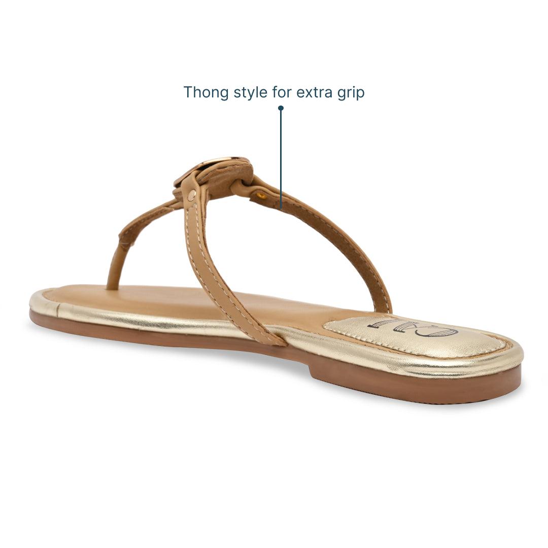 Gold Coin Tan Thong Flats