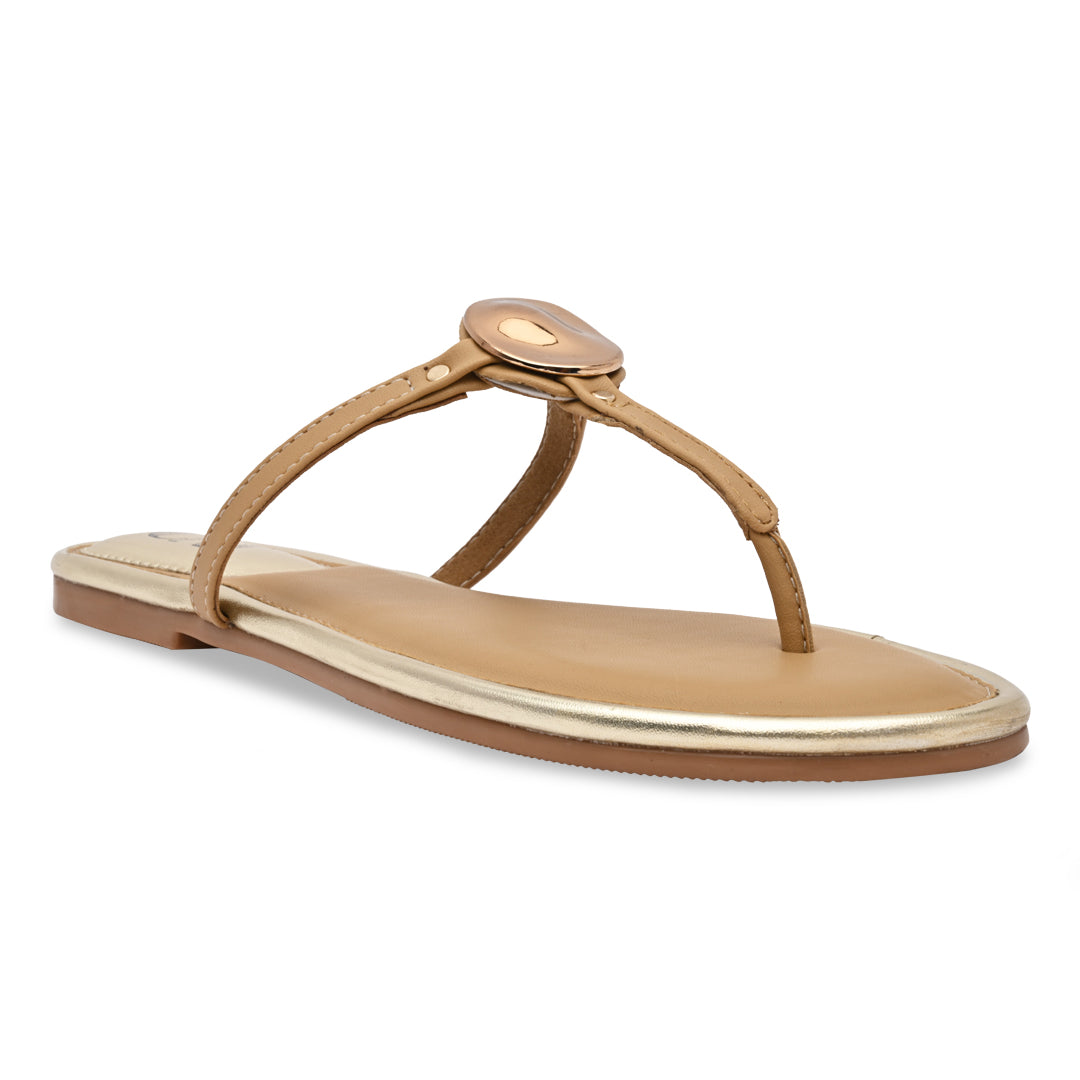 Gold Coin Tan Thong Flats