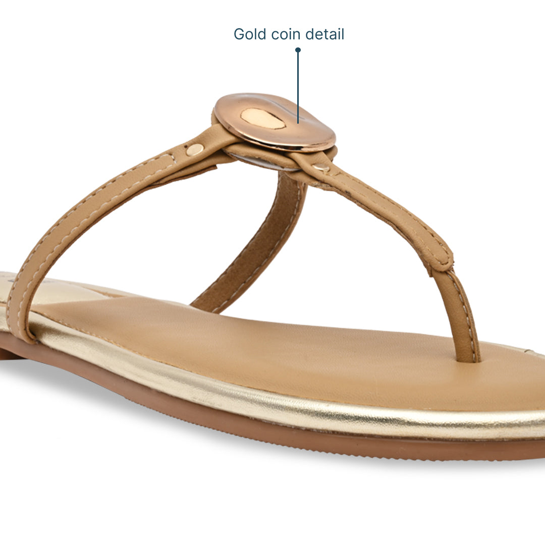 Gold Coin Tan Thong Flats