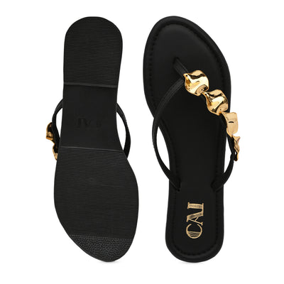 Gold Pebble Black Flats