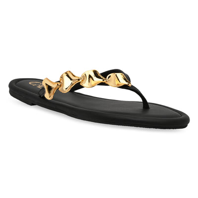 Gold Pebble Black Flats