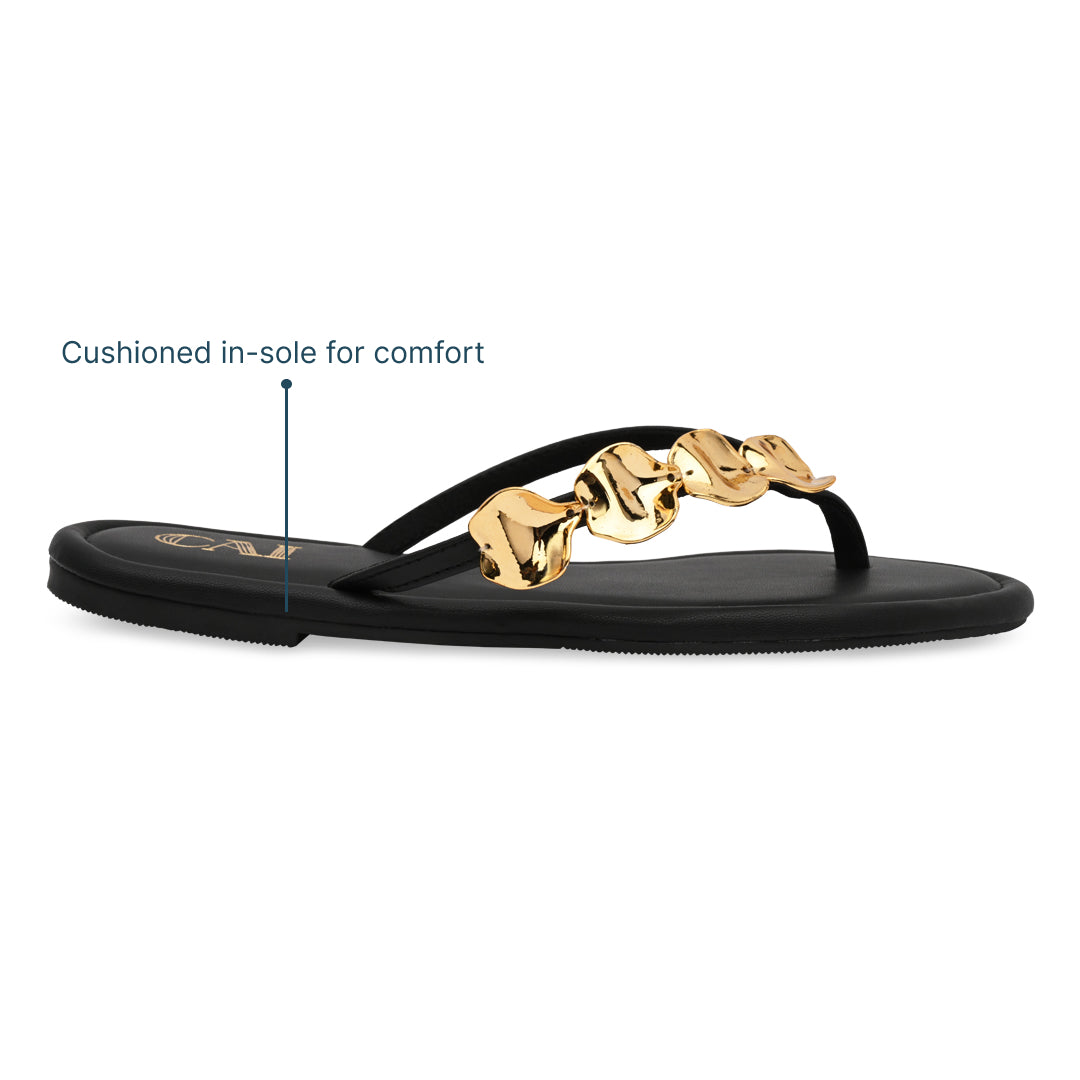 Gold Pebble Black Flats